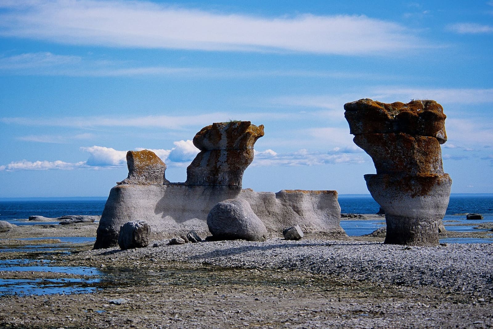Limestone monoliths on the Mingan islands, sculpted by the sea