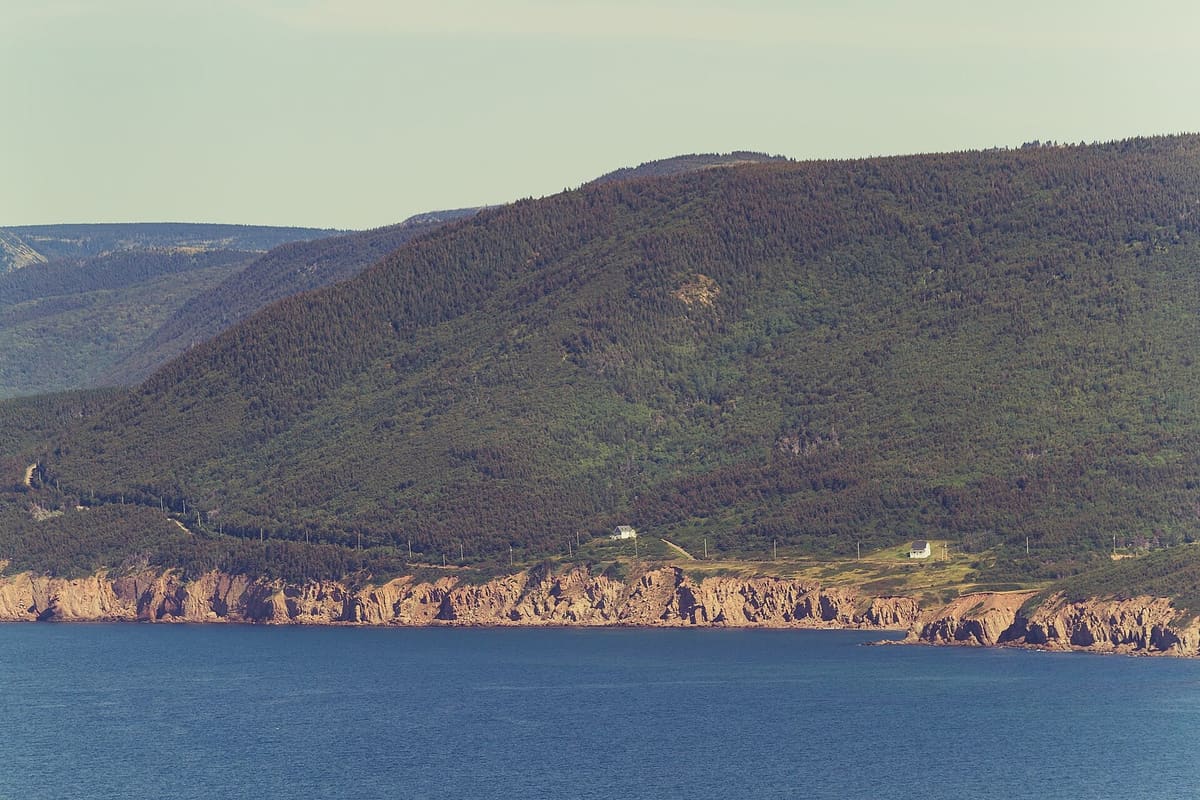The harbour and headlands at Pleasant Bay on the Cabot Trail, Cape Breton