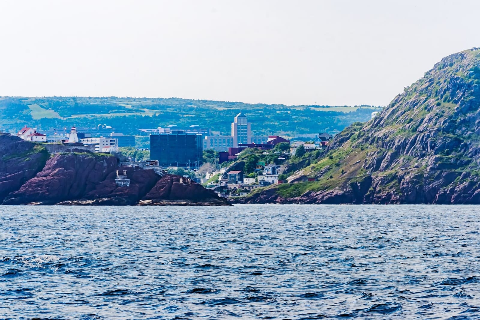 St. John's harbour: the narrows, Cabot Tower and a boat that leaves from downtown