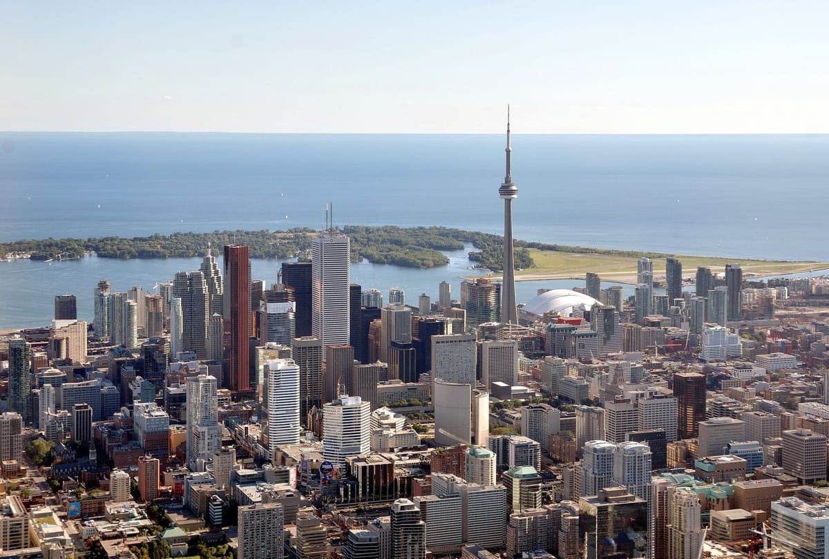 The Toronto skyline seen across Lake Ontario
