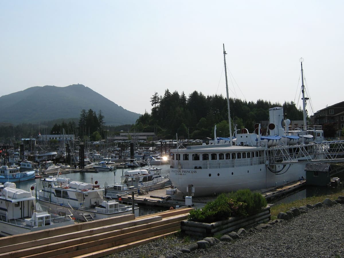 Fishing and tour boats moored in Ucluelet harbour on Barkley Sound