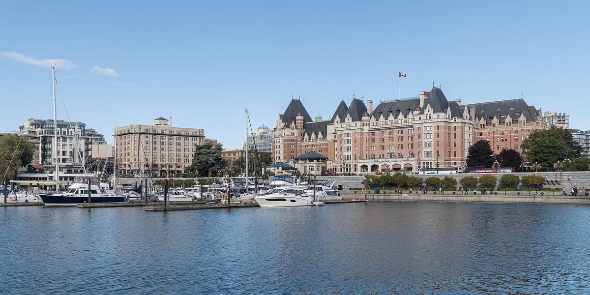 The Inner Harbour at Victoria, British Columbia, with the Empress hotel behind the causeway